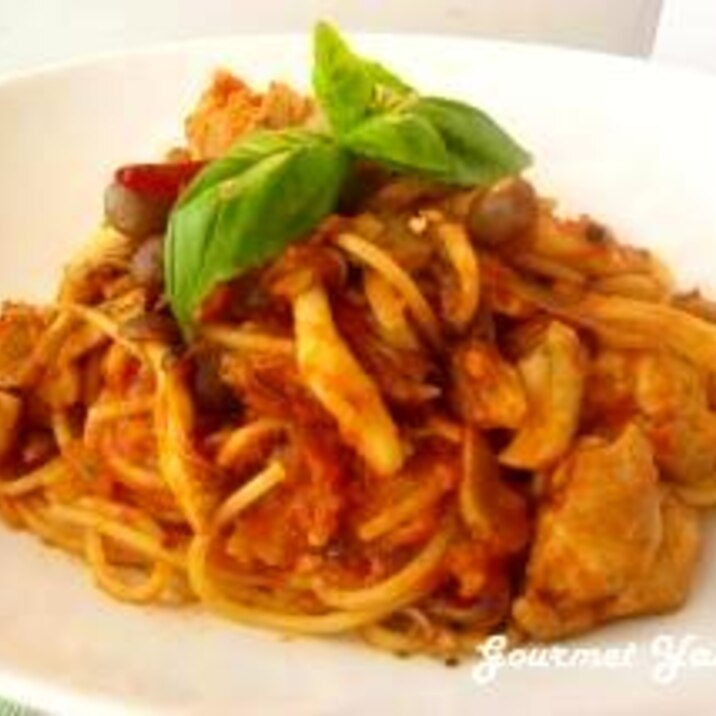 鶏ときのこのトマトソースパスタ レシピ 作り方 By グルヤマ 楽天レシピ